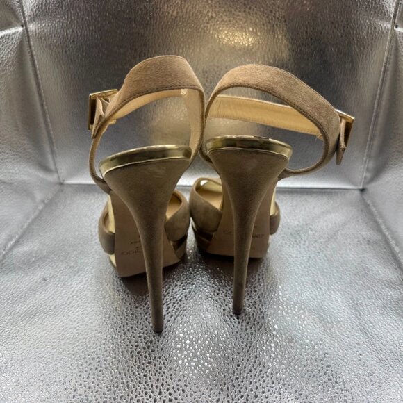 Size‎ - 40 Jimmy Choo Brown Womens Peep Toe Suede Ankle Strap Mules High Heel - Picture 5 of 9